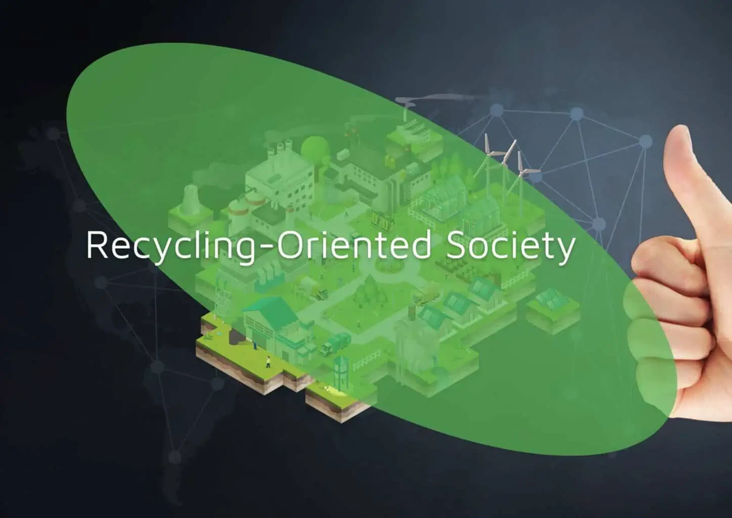 Pollice in su per l'illustrazione del concetto di società orientata al riciclaggio.