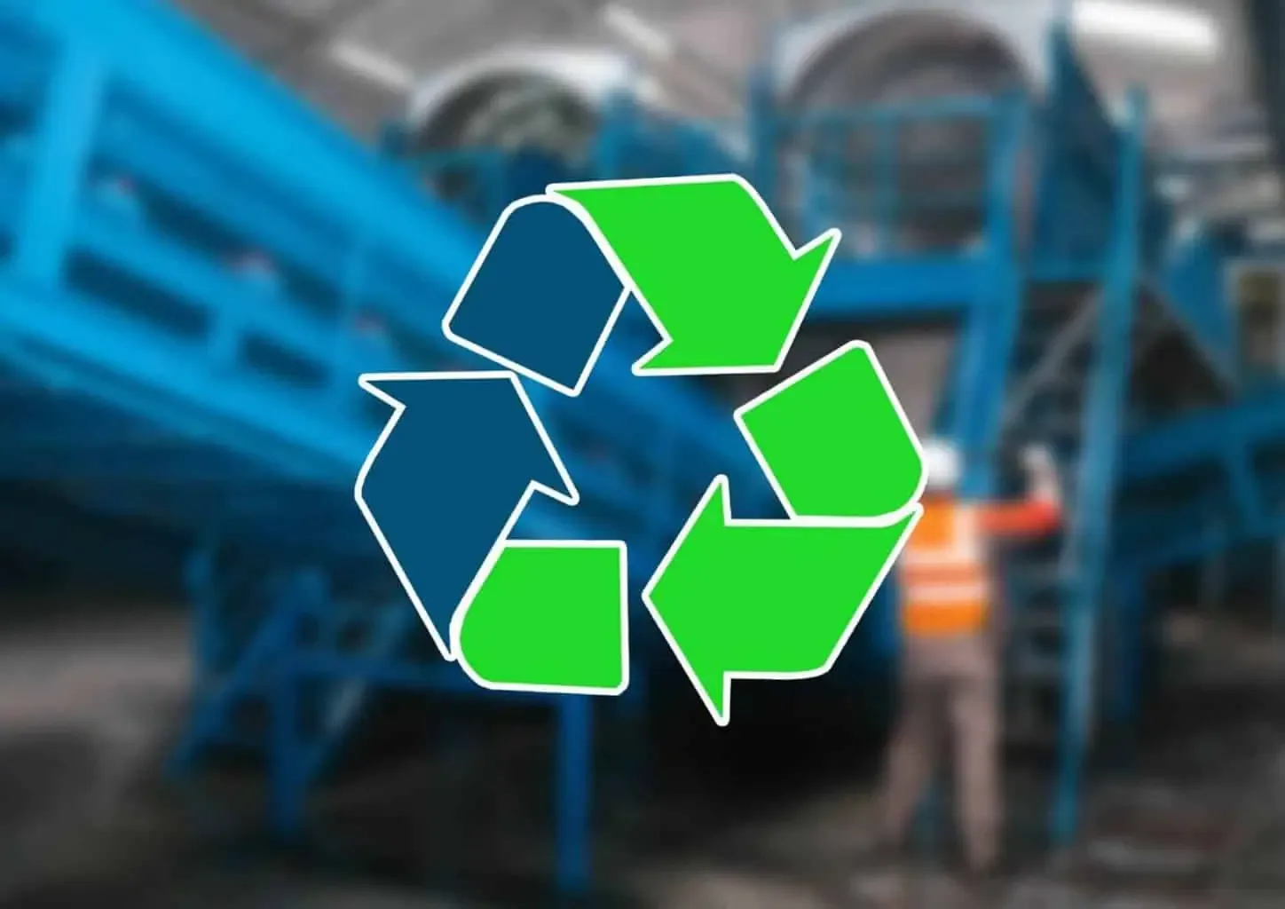 Recycling symbol over industrial setting