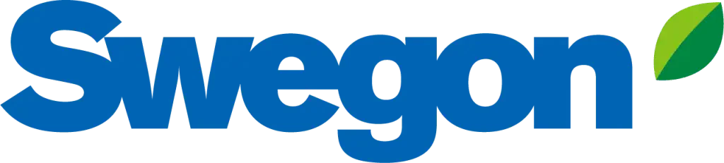 Swegon-logo met een groen bladaccent.