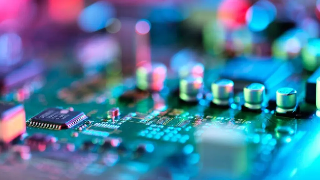Colorful microchip with blurred background