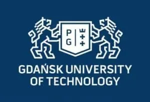 Ozyegin Gdańsk University of Technology logo on blue background.