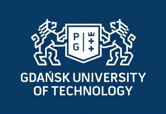 Ozyegin Logo dell'Università Tecnologica di Danzica su sfondo blu.