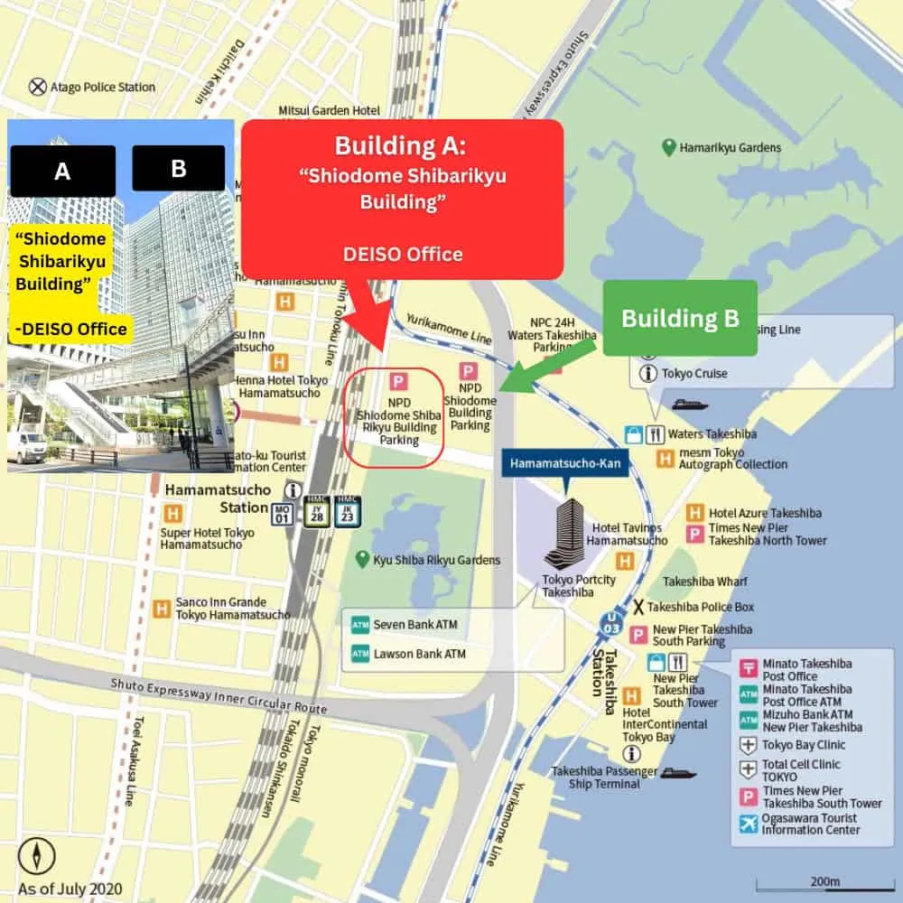 Map to Shiodome Shibariyku Building DEISO Office location.