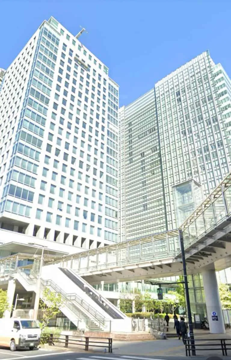 Modern office buildings with skywalk.