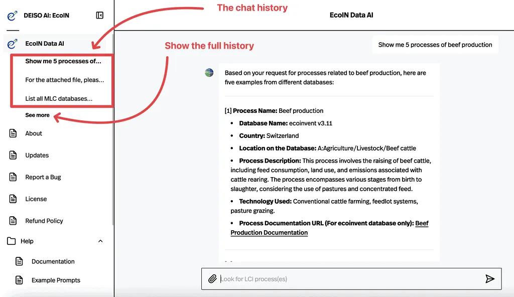AI interface displaying beef production process details.