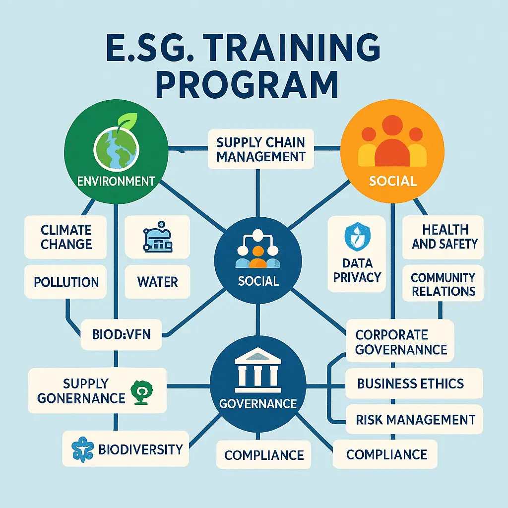 Diagramma del programma di formazione ESG con componenti chiave.