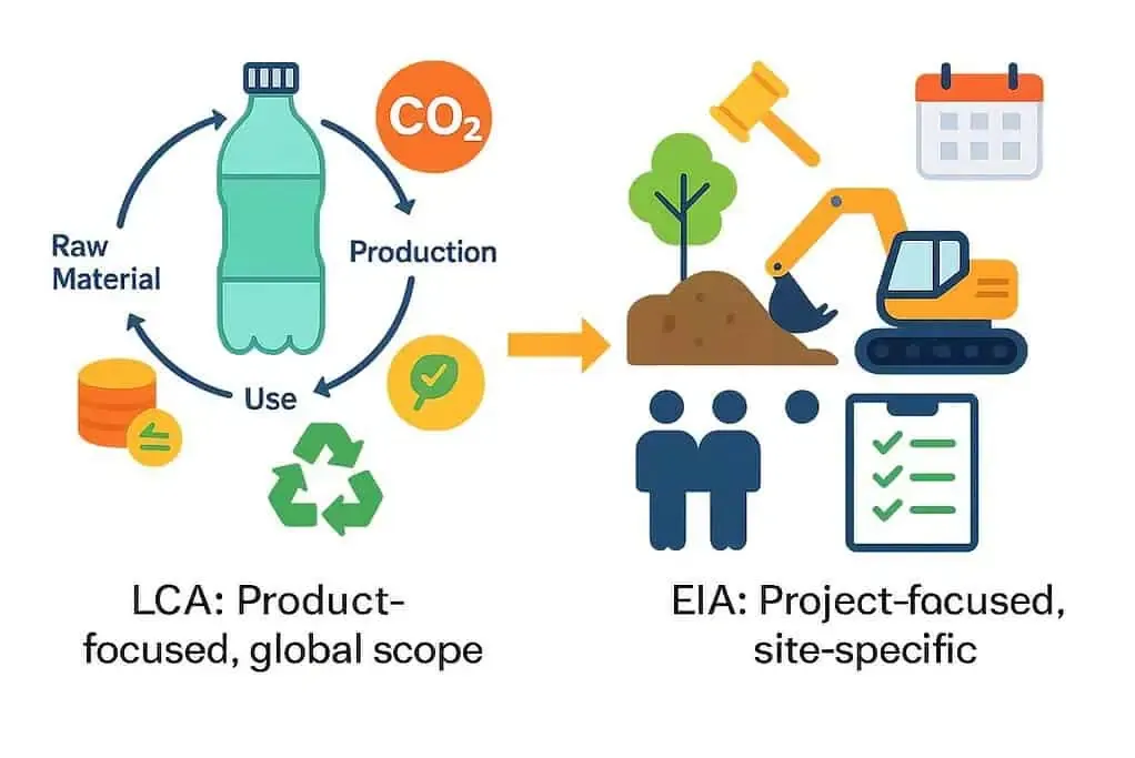 Diagram comparing LCA and EIA methodologies.