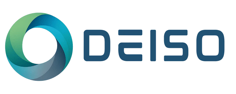 Deiso-logo met blauwe, groene werveling