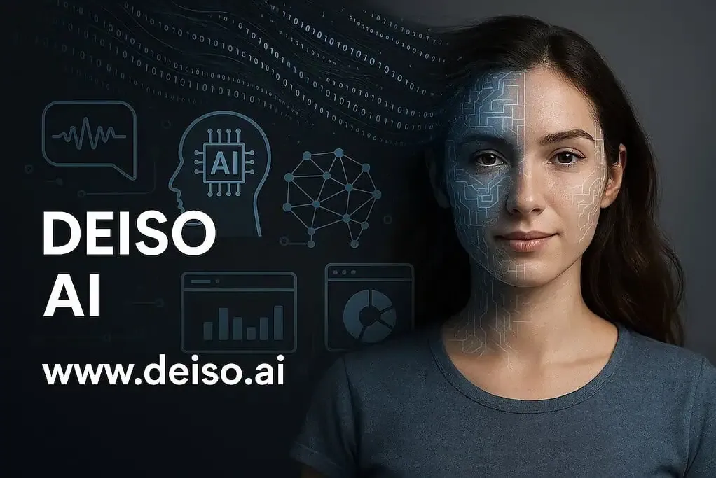 AI technology graphic with human face and circuit design.