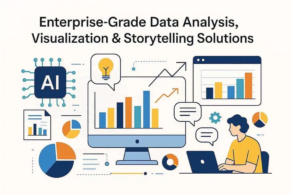 Scène illustrée de visualisation de données et de technologie d'IA.