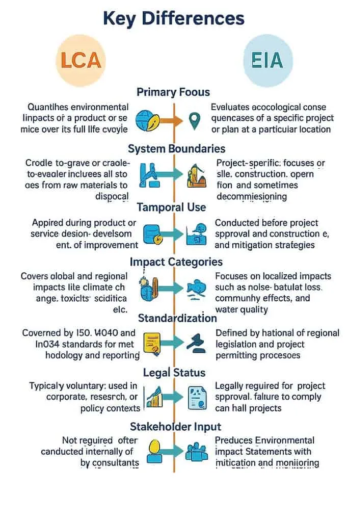 Comparison chart: LCA vs EIA differences outlined.