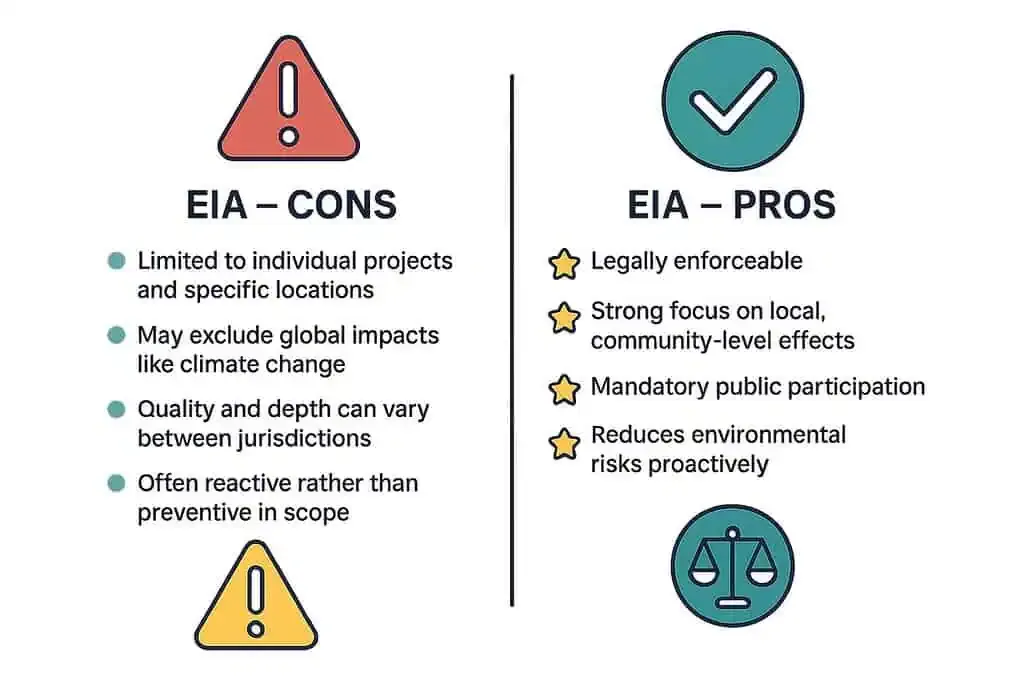 EIA pros and cons comparison infographic.