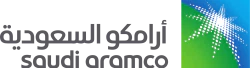 Logo van Saudi Aramco, Arabische en Engelse tekst.