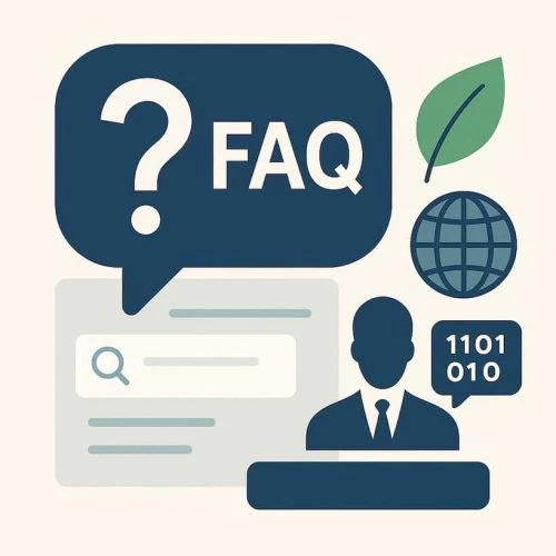 أيقونات الأسئلة الشائعة مع البحث، والعالم، والرمز الثنائي.