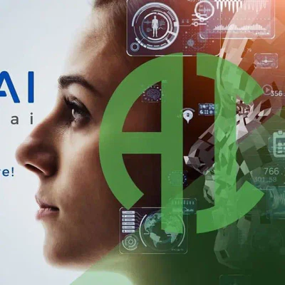 웹사이트 세부 정보가 포함된 Deiso AI 기술 광고입니다.