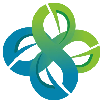 Logotipo de diseño abstracto verde y azul entrelazado